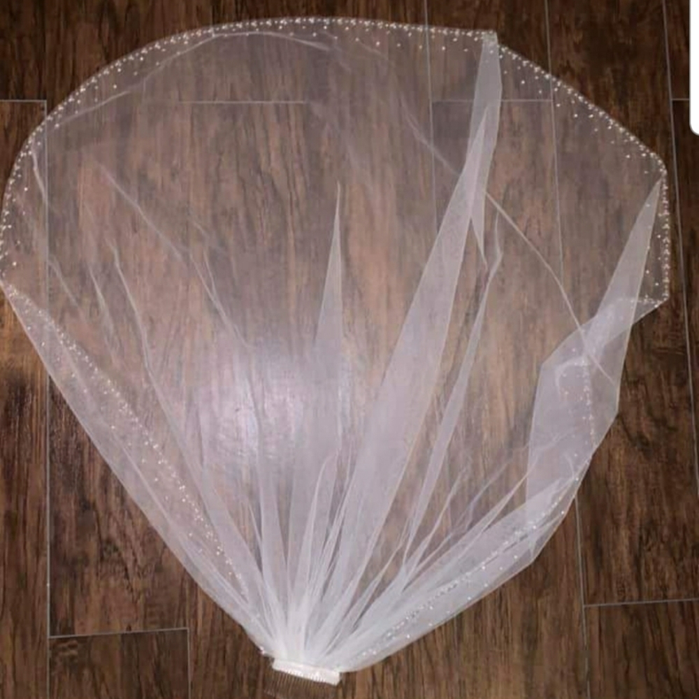 Short wedding veil with beading on the border